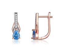 Boucles d'oreilles en Or 14 carats pour Femmes, topazes à Eau Boucles d'oreilles de Cerceau Moissanite pour Les Femmes Rose Gold