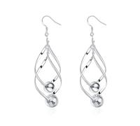 Boucles d'oreilles en Or 14K pour Femmes, Losanges Creuses avec Boucles d'oreilles en Vertige perlées pour Les Femmes en Or Blanc