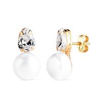 Boucles d'oreilles en or 18 carats avec perle de 15 mm « Toi et moi » et zircon cubique