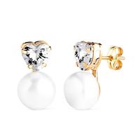 Boucles d'oreilles en or 18 carats avec une perle « You and Me » de 14,5 mm et un cœur en zircon cubique.