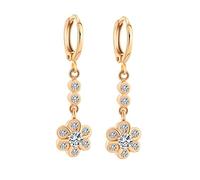 Boucles d'oreilles en Or 9k pour Femmes, Long Cerceau à Glands avec des Boucles d'oreilles de Fleur de Fleur en saignant pour Les Femmes Or