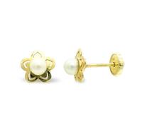 Boucles d'oreilles en or 9k pour fille - Inmaculada Romero TM AF0783 - Fleur Lisar - Perle 3mm - Vis - 7mm