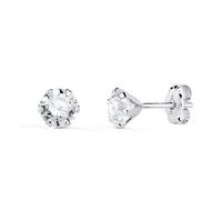 Boucles d'oreilles en or blanc 18 carats avec zircon cubique de 5 mm et six griffes