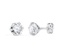 Boucles d'oreilles en or blanc 18 carats avec zircon cubique de 6 mm et six griffes