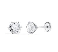 Boucles d'oreilles en or blanc 18 carats avec zircon cubique rond de 6 mm et six griffes