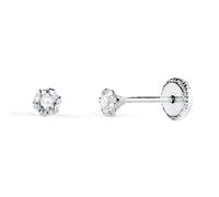Boucles d'oreilles en or blanc 18 carats pour filles, serties de zirconiums cubiques de 3 mm et dotées de six griffes.