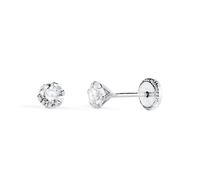 Boucles d'oreilles en or blanc 18 carats pour filles, serties de zirconiums cubiques de 4 mm et dotées de six griffes.