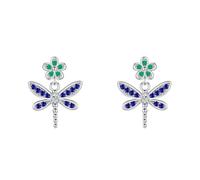 Boucles d'oreilles en or blanc Au750 18 carats avec saphir bleu lab, libellule, Or blanc 9 carats (375), Émeraude créée en laboratoire. Saphir créé en laboratoire Émeraude créée en laboratoire