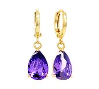 Boucles d'oreilles en or jaune 18K plaqué or faites à la main avec pierres précieuses améthyste violet clair avec boîte à bijoux noire