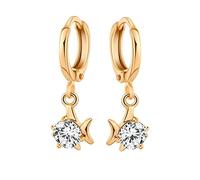 Boucles d'oreilles en Or Jaune 18K pour Les Femmes Qui pendent, la Forme du Poisson Cerceau avec des Boucles d'oreilles en Peluche à moindres pour Femmes