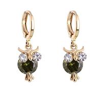 Boucles d'oreilles en Or Jaune 9K pour Femmes, Cerceau avec Hibou Round Peridot Boucles d'oreilles pour Femmes Or