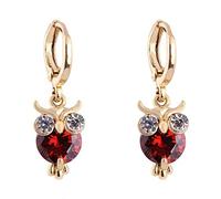 Boucles d'oreilles en Or Jaune 9K pour Femmes, Cerceau avec Hibou Round Peridot Boucles d'oreilles pour Femmes Or