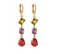 Boucles d'oreilles en Or Jaune 9K pour Les Femmes Pendantes, Long Cerceau avec des baux d'oreilles à Peloton de Moissanite rectangulaire Ovale pour Les Femmes