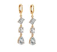 Boucles d'oreilles en Or Jaune 9K pour Les Femmes Pendantes, Long Cerceau avec des baux d'oreilles à Peloton de Moissanite rectangulaire Ovale pour Les Femmes