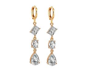 Boucles d'oreilles en Or Jaune 9K pour Les Femmes Pendantes, Long Cerceau avec des baux d'oreilles à Peloton de Moissanite rectangulaire Ovale pour Les Femmes