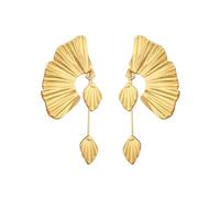 Boucles d'oreilles en or pour femme, Chunky Dangle Leaf Fan Shape Floral Drop boucles d'oreilles, 14K plaqué or à la mode à la mode Jewelr