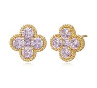 Boucles d'oreilles en or pour femmes - Tendances - 14 carats - Plaqué or - Petites boucles d'oreilles élégantes avec petites fleurs rouges, zirconia et motif de trèfle - Pierres de naissance - Bijoux