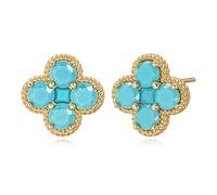 Boucles d'oreilles en or pour femmes - Tendances - Petites boucles d'oreilles 14 carats plaquées or, délicates petites fleurs rouges avec zircone et motif de trèfle - Pierres de naissance - Bijoux