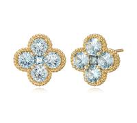 Boucles d'oreilles en or pour femmes - Tendances - Petites boucles d'oreilles en zircone rouge de 14 carats plaquées or avec motif de petites fleurs rouges, zircone et trèfle - Boucles d'oreilles en