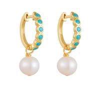Boucles d'oreilles en or véritable 9 K/14 K/18 carats avec turquoise bleue classique, Einheitsgröße, or jaune 18 carats (750), Turquoise