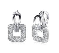 Boucles d'oreilles en ornière en Or 18 carats pour Femmes, Cerceau avec des Boucles d'oreilles à carré de Diamant Creuses pour Les Femmes en Or Blanc