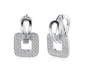 Boucles d'oreilles en ornière en Or 18 carats pour Femmes, Cerceau avec des Boucles d'oreilles à carré de Diamant Creuses pour Les Femmes en Or Blanc