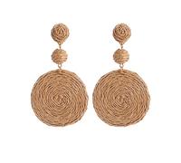 Boucles d'oreilles en Paille Faites à la Main pour Femmes Boho Raphia Ball Straw Wicker Braid Hoop Drop Dangle Boucles d'oreilles pour Filles, brun