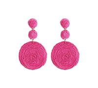 Boucles d'oreilles en Paille Faites à la Main pour Femmes Boho Raphia Ball Straw Wicker Braid Hoop Drop Dangle Boucles d'oreilles pour Filles, rose rouge
