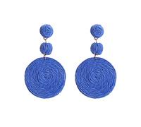 Boucles d'oreilles en Paille Faites à la Main pour Femmes Boho Raphia Ball Straw Wicker Braid Hoop Drop Dangle Boucles d'oreilles pour Filles, bleu