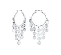 Boucles D'Oreilles En Paillettes De Bohème Avec Disque En Forme De Pièce De Monnaie Pendre Lustre Ronde Pour Femmes Argent