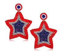 Boucles d'oreilles en perles avec drapeau américain du 4 juillet - Boucles d'oreilles patriotiques pour femme - Fabriquées à la main - Moulin à vent des États-Unis - Étoile et cœur - Cadeau idéal pour