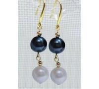 Boucles d'oreilles en Perles Blanches et Noires Naturelles des Mers du Sud AAA de 10 à 9 mm, Or 14 carats