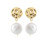 Luxenter Boucles d'oreilles en perle blanche finies en or jaune 18 carats - Durdana