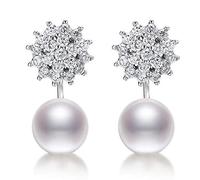 Boucles d'oreilles en perles de 8 à 9 mm - Boucles d'oreilles en perles de flocon de neige véritable 925 pour femmes en Chine
