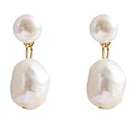 Boucles d'oreilles en perles de style baroque plaqué or 14 carats, perles d'eau douce avec tiges en argent S925, livrées avec une jolie boîte cadeau, perle + argent, sans pierre précieuse