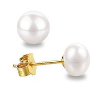 Boucles d'oreilles en perles d'eau douce véritables argent 925 sterling boucles d'oreilles en perles puces blanches 5MM 6MM 7MM 8MM 10MM perles de culture d'eau douce boucles d'oreilles puces, 6-6.5mm