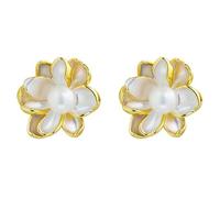 Boucles d'oreilles en perles naturelles, tiges en argent sterling S925, bijoux en perle faits main. (Puces d'oreilles fleur double rangée)