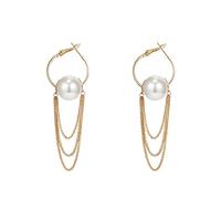 Boucles d'oreilles en perles pour femme en argent 925 avec longues boucles d'oreilles à pompon et chaîne en métal