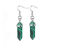 Boucles D'Oreilles En Pierre À Pointe Hexagonale En Cristal Naturel - Longue Boucle D'Oreille En Améthyste De Couleur Argentée Pour Femme, Pendentif À Quartz En Spirale À Pointe Hexagonale Bijou