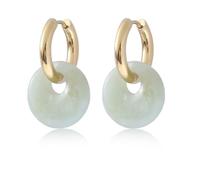 Boucles D'Oreilles En Pierre,Boucles D'Oreilles Pendantes Classiques À Double Créole Pour Femme Avec Finition Dorée Et Pendentif Porte-Bonheur En Aventurine - Parfaites Pour Les Femmes