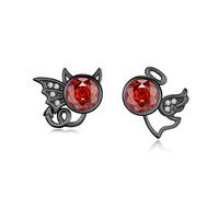 Boucles d'oreilles en pierre de lune 925 en argent sterling avec ange et diable - Boucles d'oreilles pendantes pour Halloween - Bijoux hypoallergéniques pour femmes - Pour Noël, anniversaire