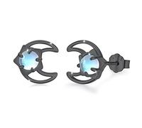 Boucles d'oreilles en pierre de lune en argent sterling 925 Boucles d'oreilles Lune Étoile en pierre de lune arc-en-ciel pour femme et enfants (Noir)