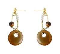 Boucles d'oreilles en pierre oeil de tigre noeud de paix d'or Vintage élégance hypoallergénique cadeau d'anniversaire fête et tous les jours porter des bijoux pour femmes