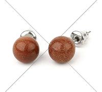 Boucles d'oreilles en Pierre pour Femme - Boucles d'oreilles à Tige en Pierre Naturelle de 8 mm Sable Brun Perles Boule Ronde Bijoux d'oreille à la Mode Simple pour Femme Fille Port Quotidien, COM