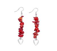Boucles d'oreilles en Pierre Précieuse,Boucles d'oreilles Pendantes en Corail Rouge avec Pendentif en Forme De Cœur, Longues Boucles d'oreilles Pendantes avec Crochet, Cristal De Guérison, Équil
