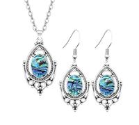 Boucles D'Oreilles En Pierre Précieuse,Ensembles De Bijoux Pour Femmes Vintage Filigrane Incrustation Ovale Semi-Coquillage Pendentif Collier Boucles D'Oreilles Pendantes Style Baroque Boucles D'Or