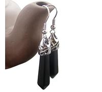 Boucles D'Oreilles En Pierre Précieuse,Feuilles Creuses Wrap Point Pendentif Dangle Hook Boucles D'Oreilles Obsidienne Drop Healing Boucles D'Oreilles Reiki Balance Cristal Boucles D'Oreilles Pierr