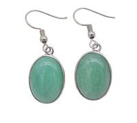 Boucles D'Oreilles En Pierre Précieuse,Incrustation Ovale Pendentif Dangle Crochet Boucles D'Oreilles Vert Aventurine Goutte Guérison Boucles D'Oreilles Reiki Balance Cristal Boucles D'Oreilles Pi