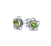 Boucles D'Oreilles En Pierre Précieuse Péridot De Bali Pour Femmes En Argent Sterling Oxydé, Pierre De Naissance Du Mois D'Août
