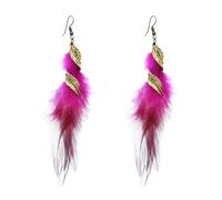 Boucles d'oreilles en Plumes pour Femmes,Boucles d'oreilles Longues À Pompon en Plumes De Feuille Rétro Bohème,Bijoux De Boucles d'oreilles Vintage De Style Ethnique,Rouge,Long: 14,5 Cm